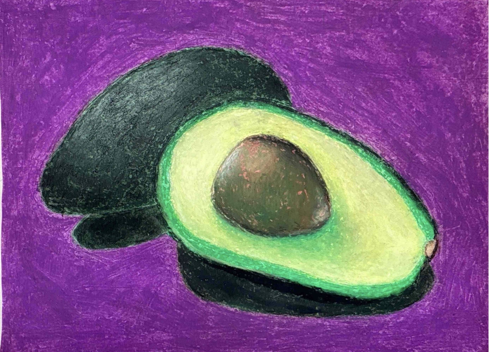 Exploring Visual Art - Jonah Kadin ’28 , Avocado in a Sea of Purple.